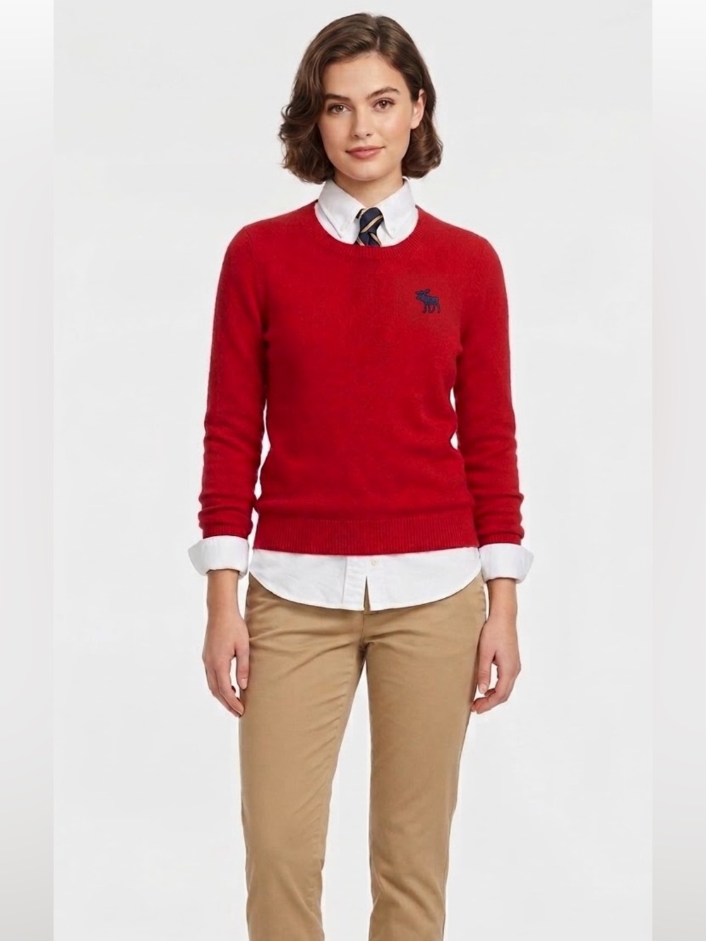 Y2K A&F 100% Cashmere Sweater Embroidered Moose Crewneck Quiet Luxury Preppy
